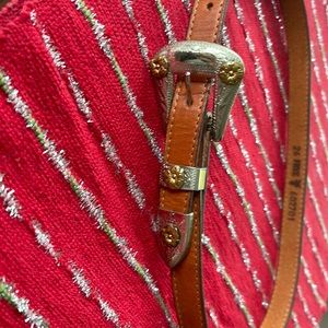 Frye Women's Skinny Leather Belt Brown Solid Nickel Silver and Gold Hardware 26”